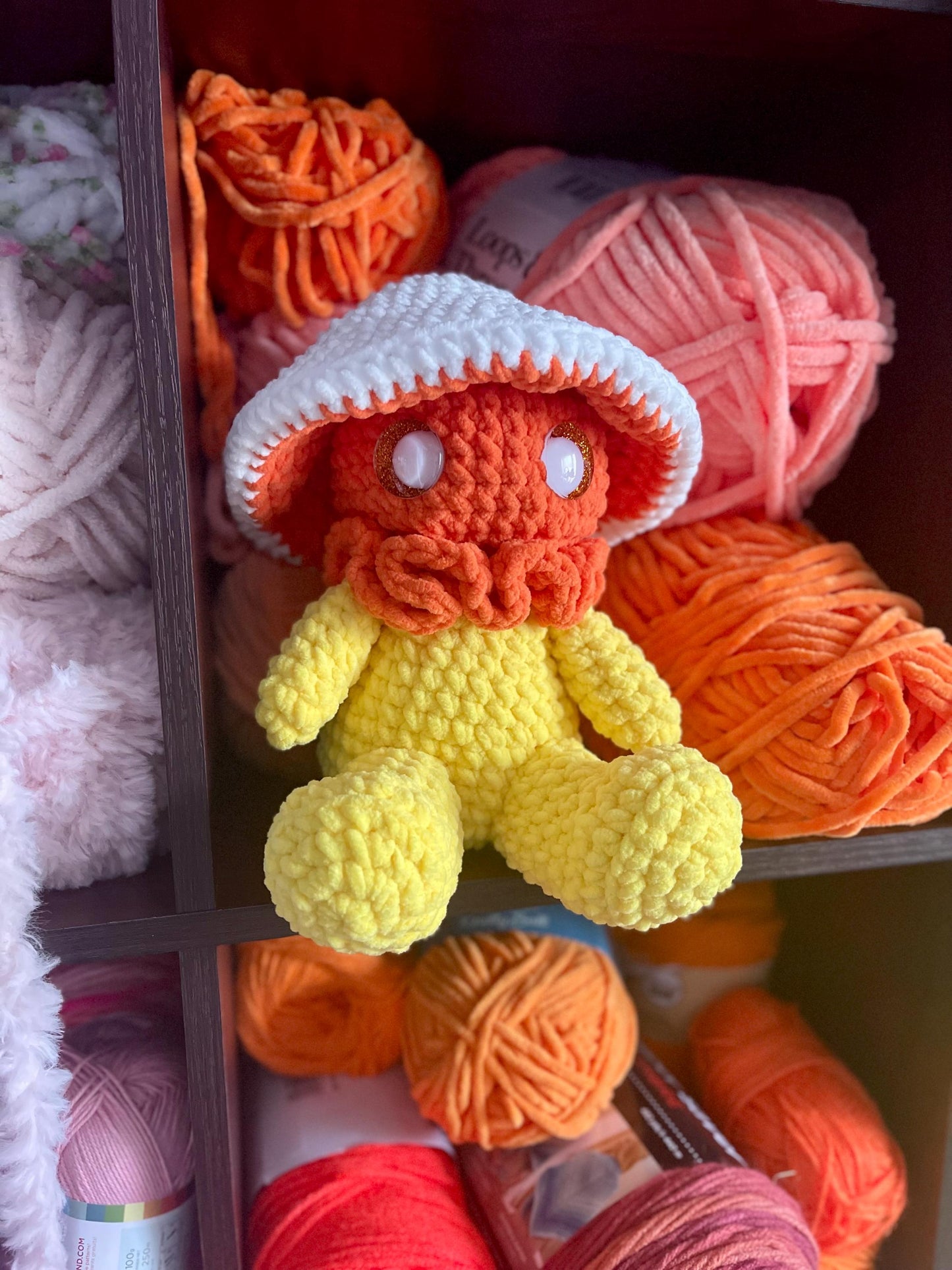 Miles the Mushroom Amigurumi Candy Corn Stuffed Animal Handmade Crochet Stuffy