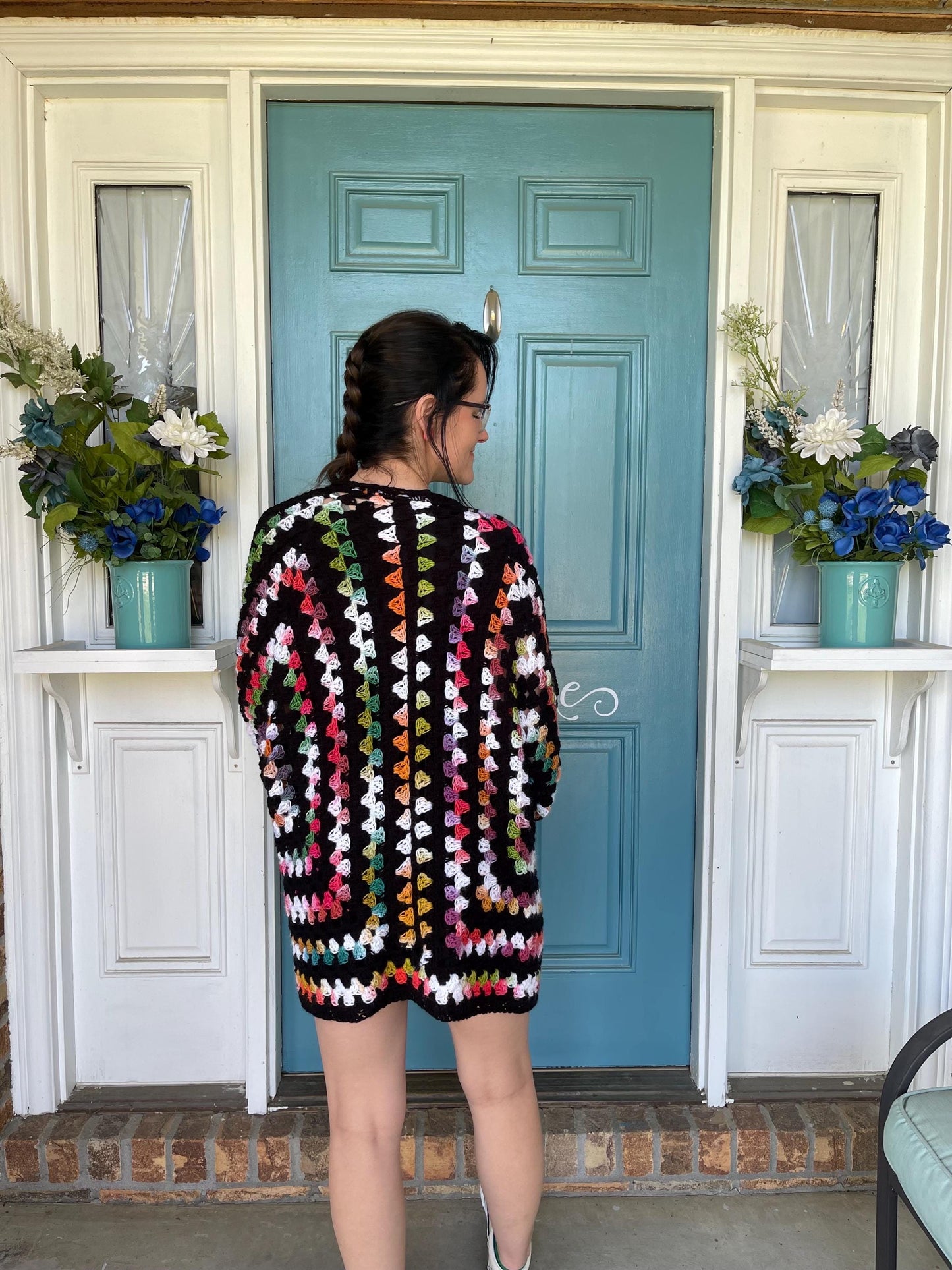 CUSTOM MADE TO ORDER Oversized Cardigan Unisex Handmade Granny Stitch Hexagon Cardigan with Ribbed Cuffs