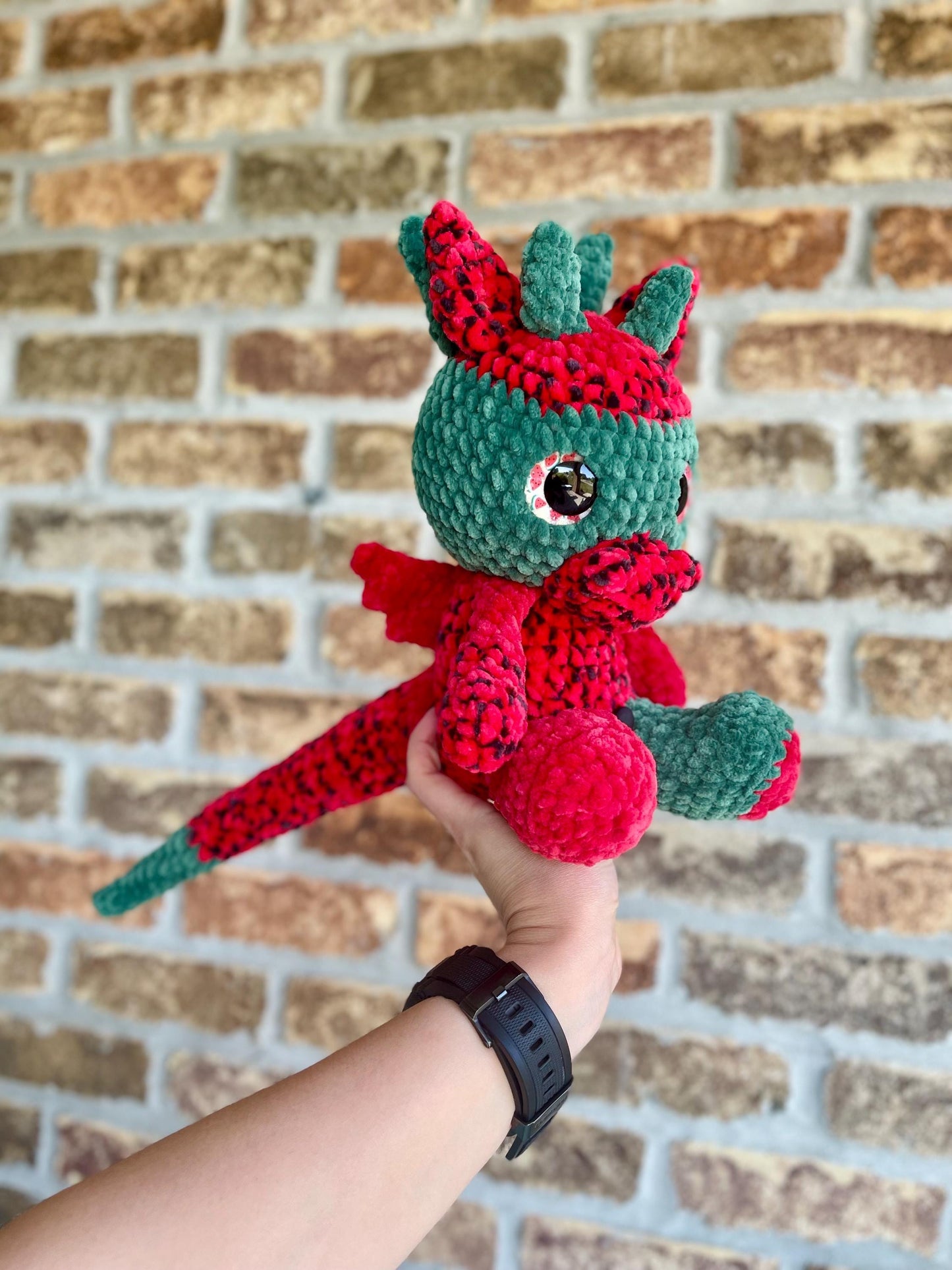 CUSTOM Made To Order Handmade Crochet Watermelon Dragon Plushie Amigurumi Stuffed Animal