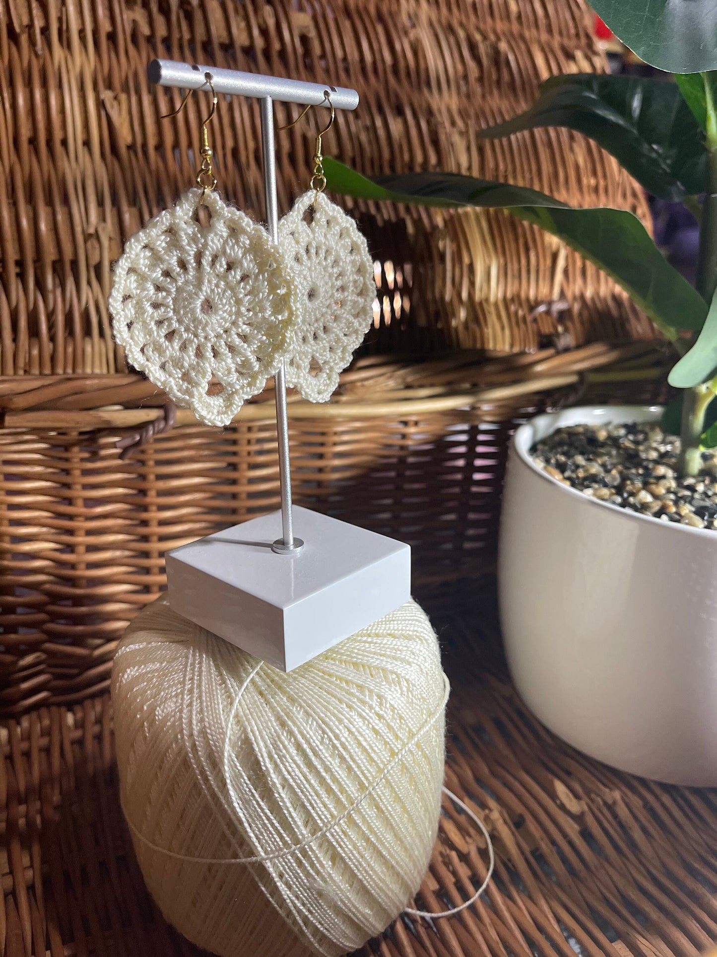 CUSTOM Off-White Handmade Crochet Dangle Earrings