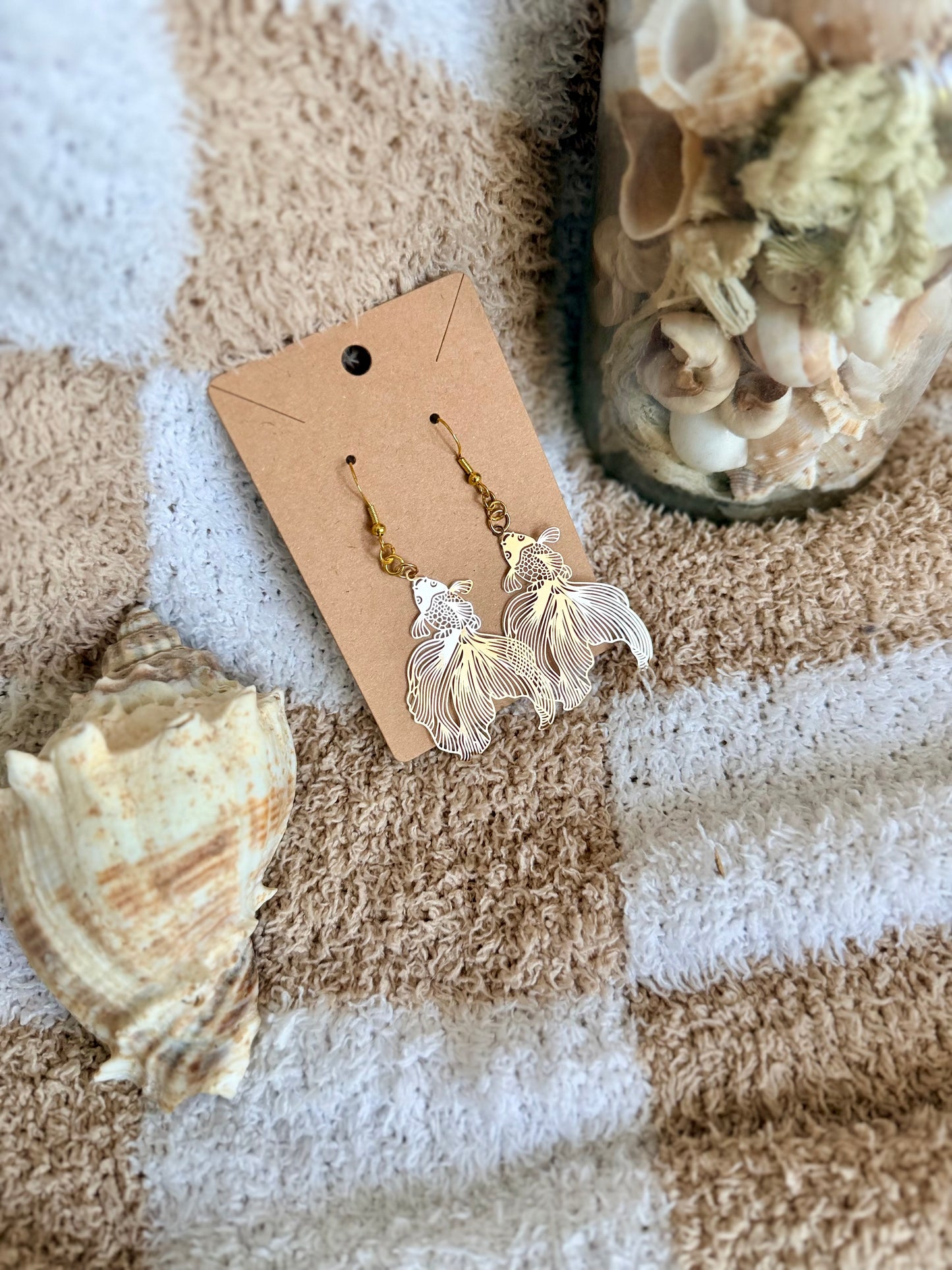 Fish Earrings | Gold Dangle Metal Fish | Koi Fish | Betta Fish Earrings | Fish Lover Earrings
