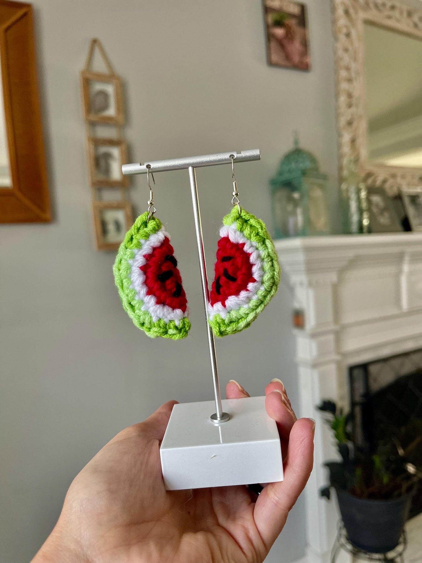 Handmade Crochet Dangle Watermelon Earrings