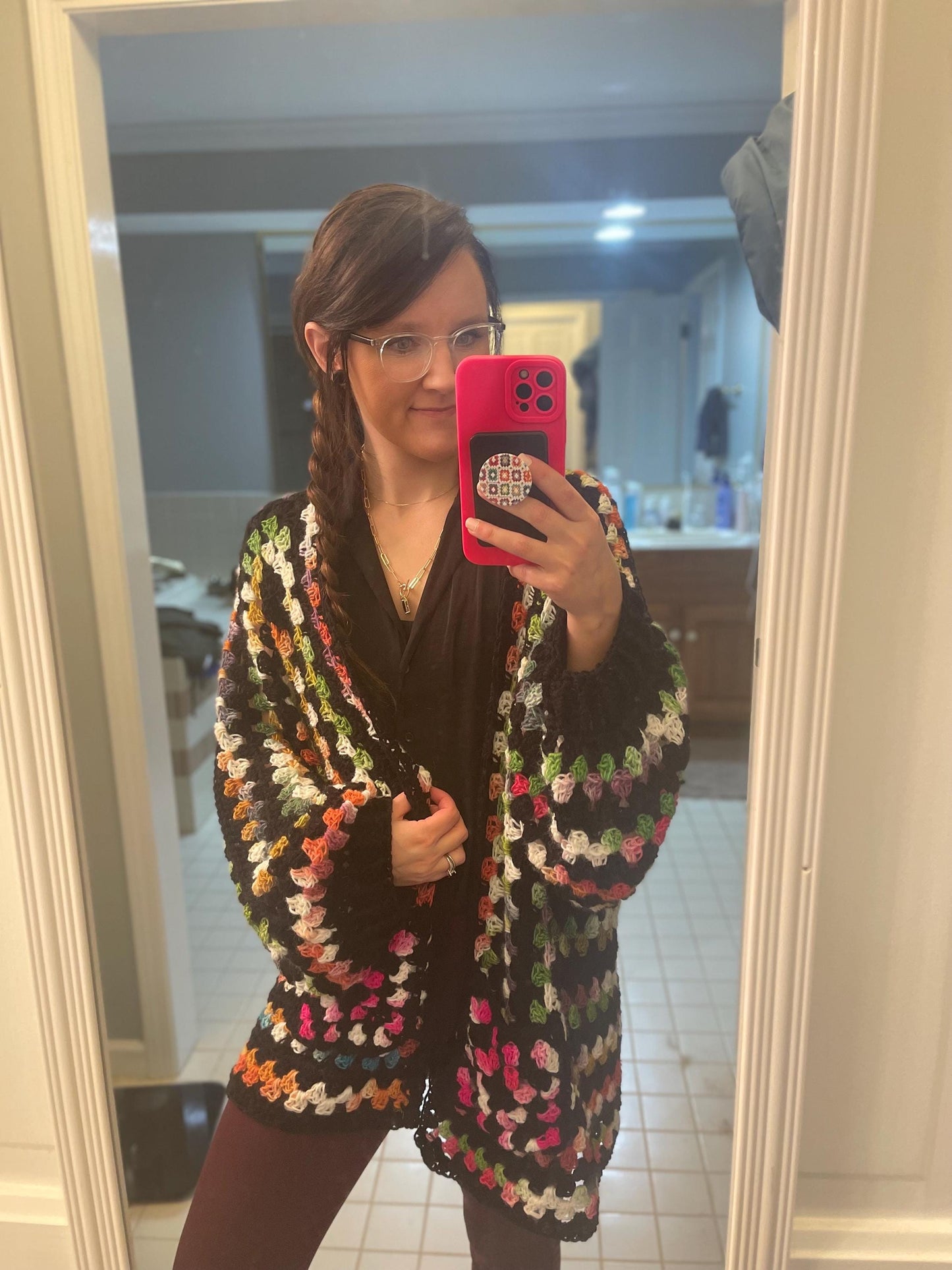 CUSTOM MADE TO ORDER Oversized Cardigan Unisex Handmade Granny Stitch Hexagon Cardigan with Ribbed Cuffs