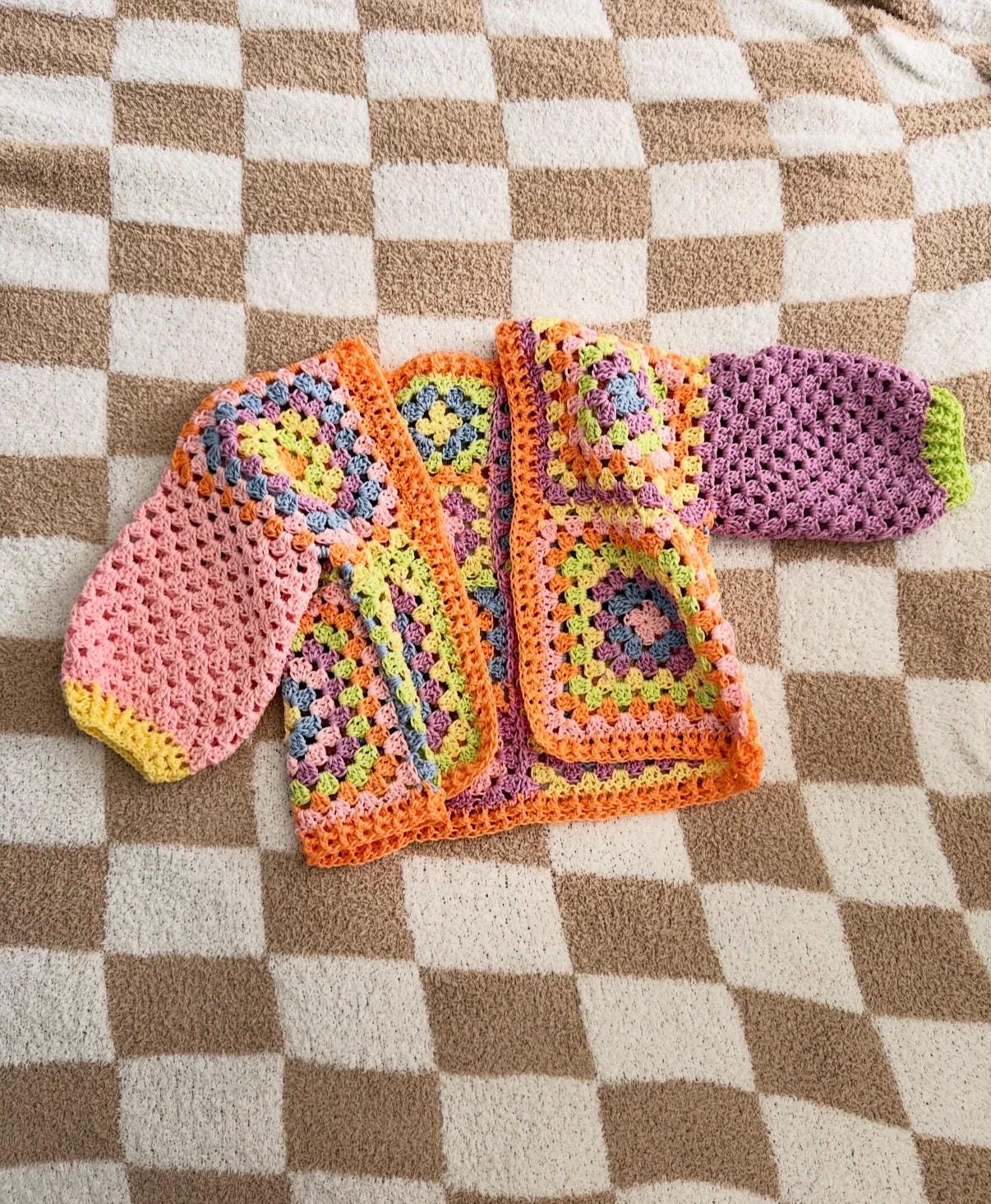 Children’s Handmade Crochet Granny Square Cardigan Size 4t-5t