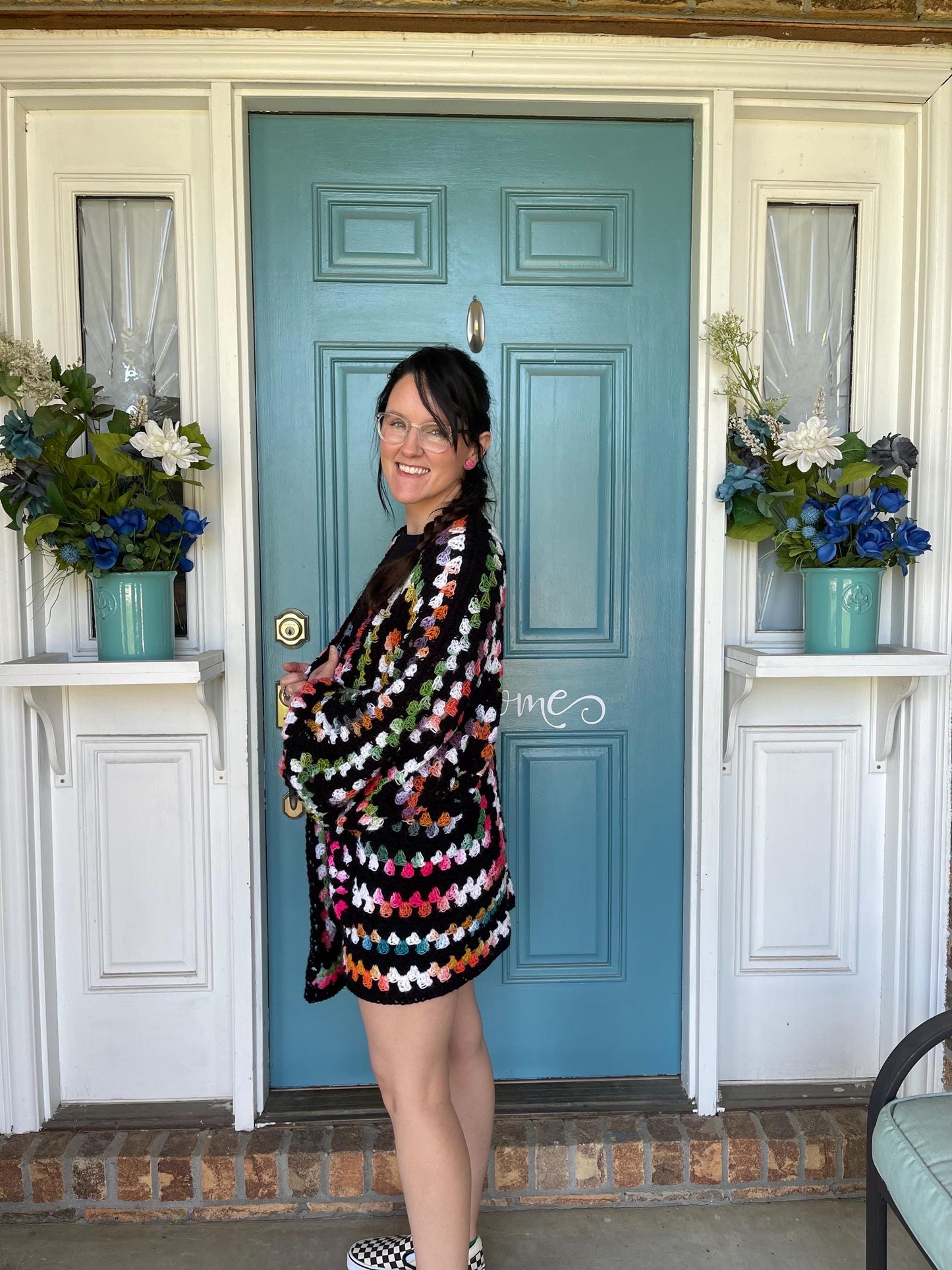 CUSTOM MADE TO ORDER Oversized Cardigan Unisex Handmade Granny Stitch Hexagon Cardigan with Ribbed Cuffs