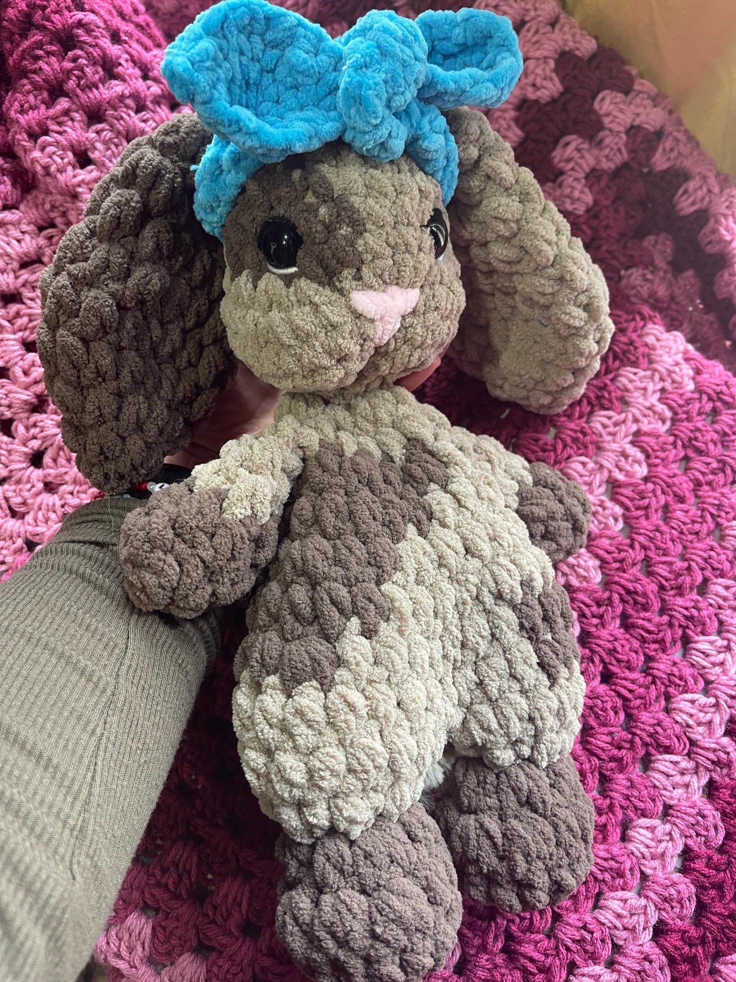 CUSTOM Handmade Crochet Bunny Plush Rabbit Snuggler Easter Bunny
