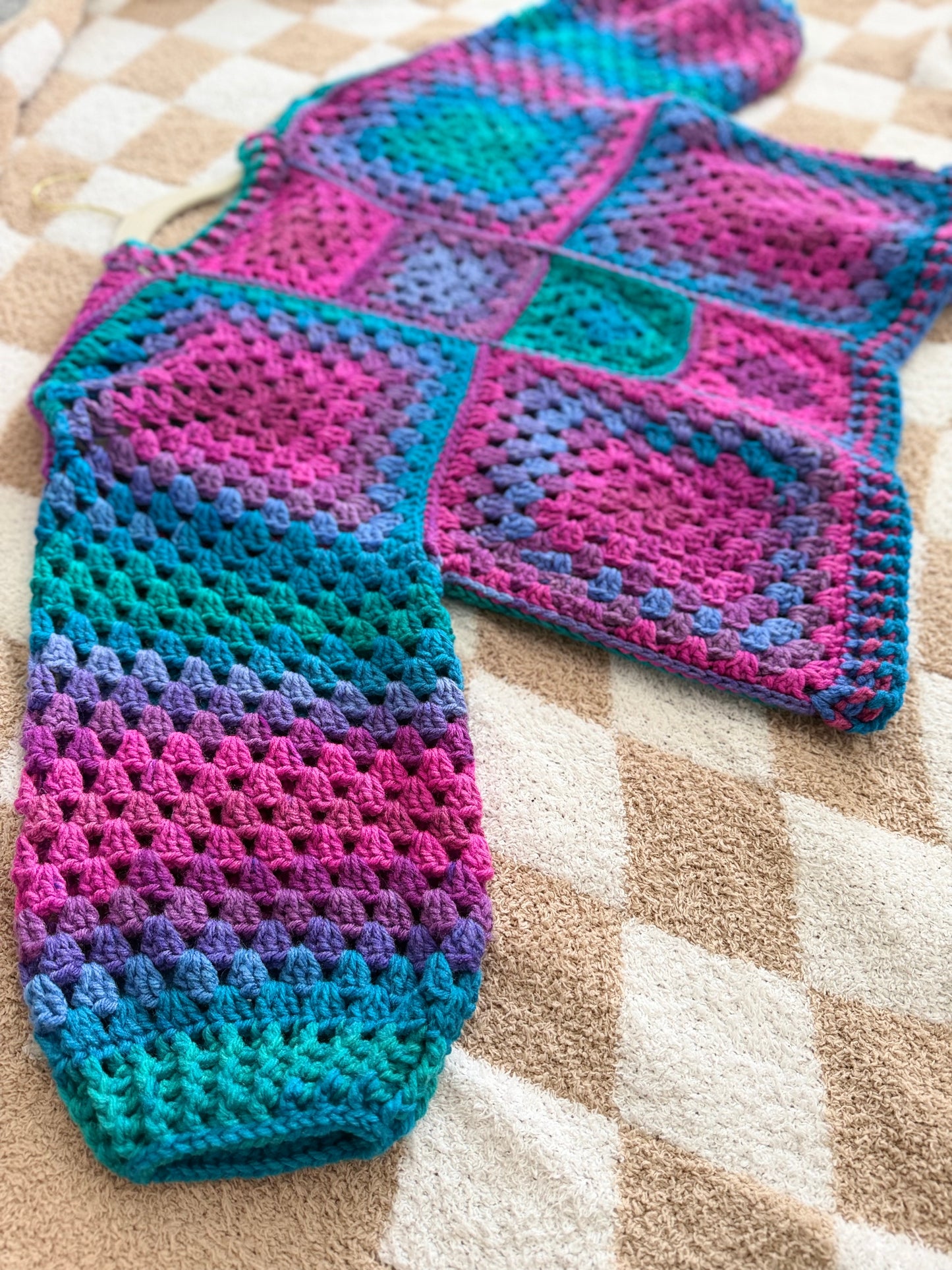 Handmade Crochet Granny Square Kiddie Cool G Cardigan Size 6