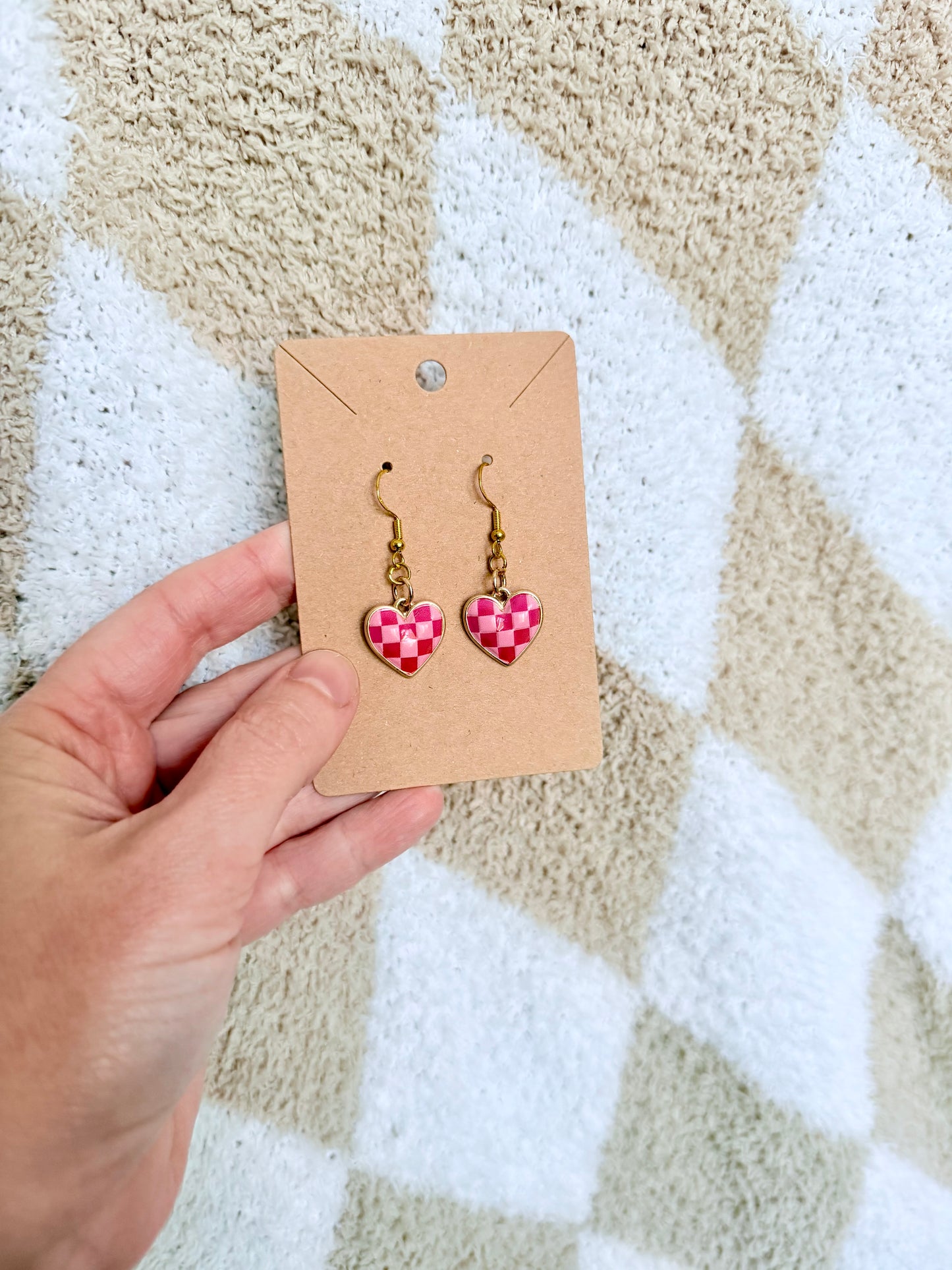 Checkered Print Dangle Earrings | Modern | Dangle Emo | Checkered Earrings