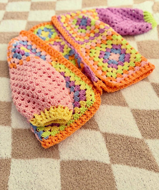Children’s Handmade Crochet Granny Square Cardigan Size 4t-5t