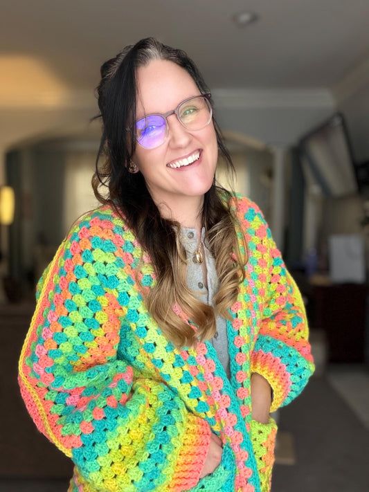 CUSTOM Made To Order Handmade Crochet Rainbow Hexagon Cardigan: Retro Style