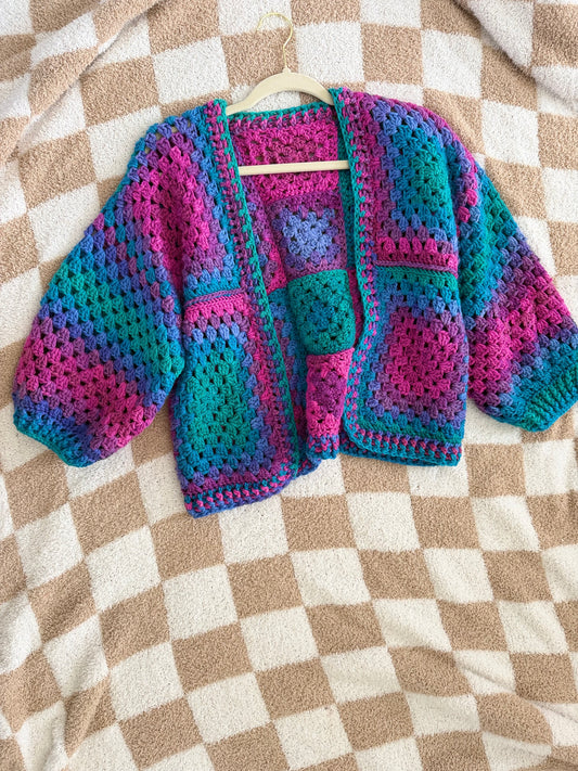 Handmade Crochet Granny Square Kiddie Cool G Cardigan Size 6