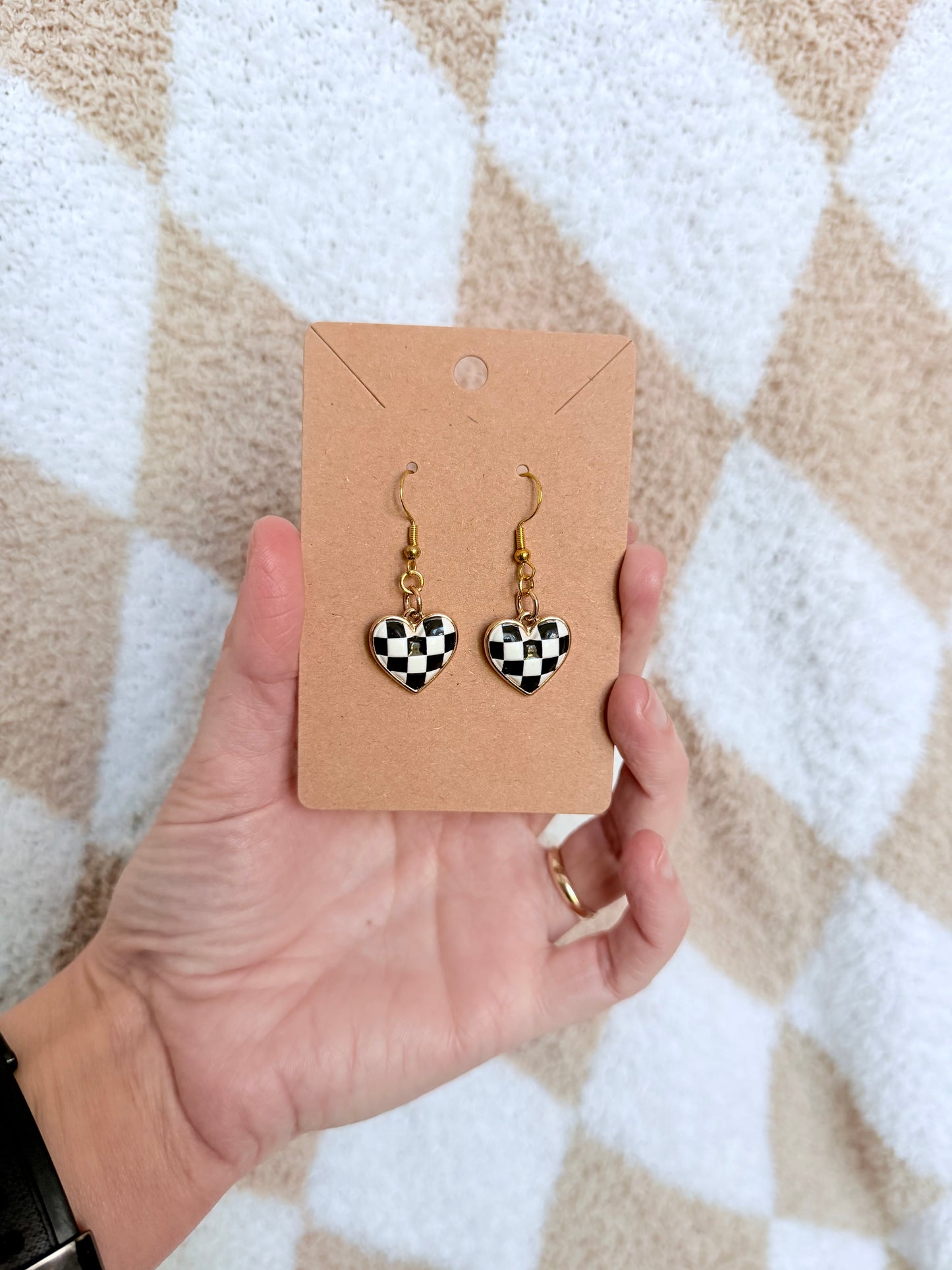 Checkered Print Dangle Earrings | Modern | Dangle Emo | Checkered Earrings