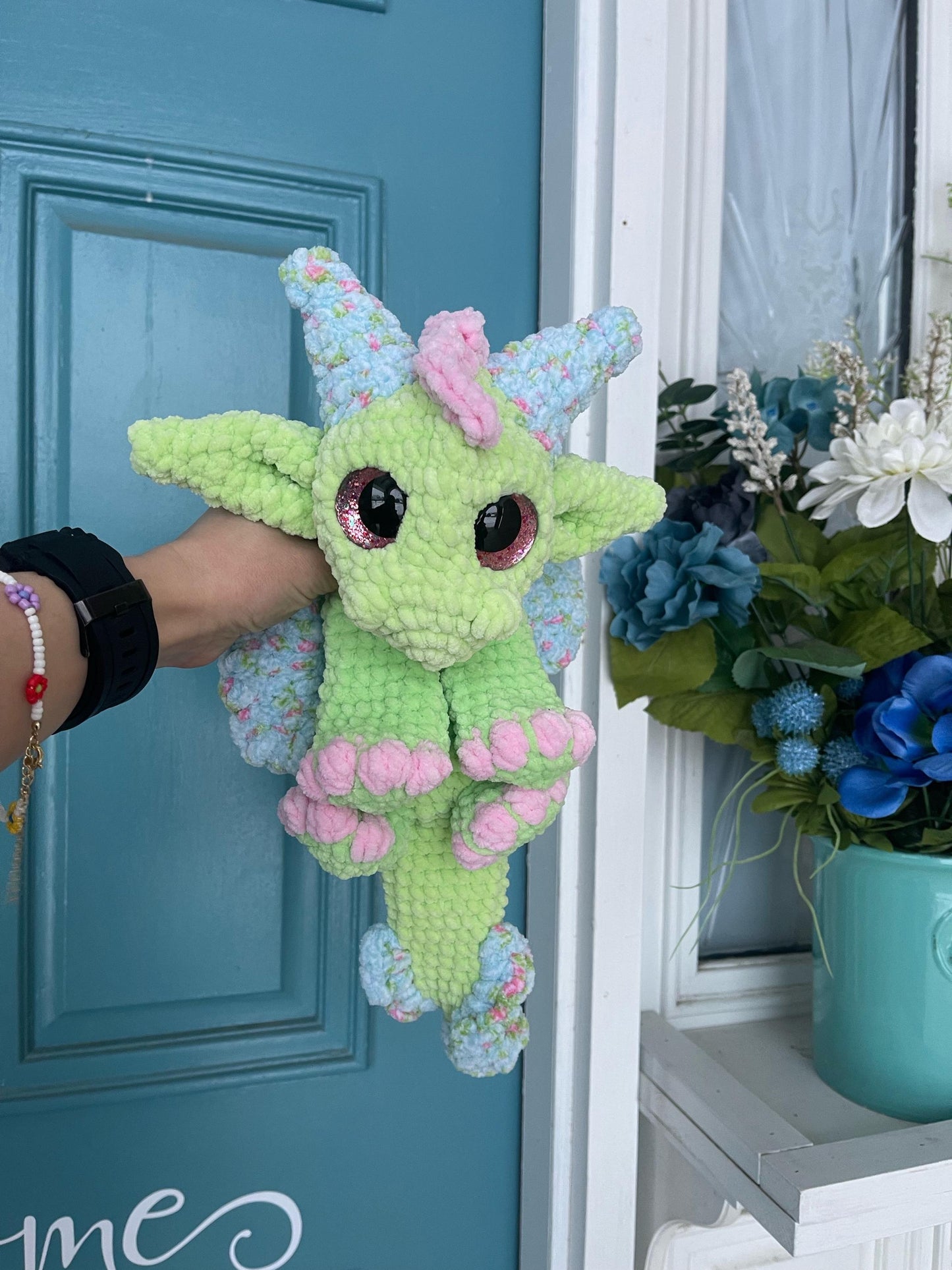 Handmade Crochet Dragon Floral Snuggler Plushie