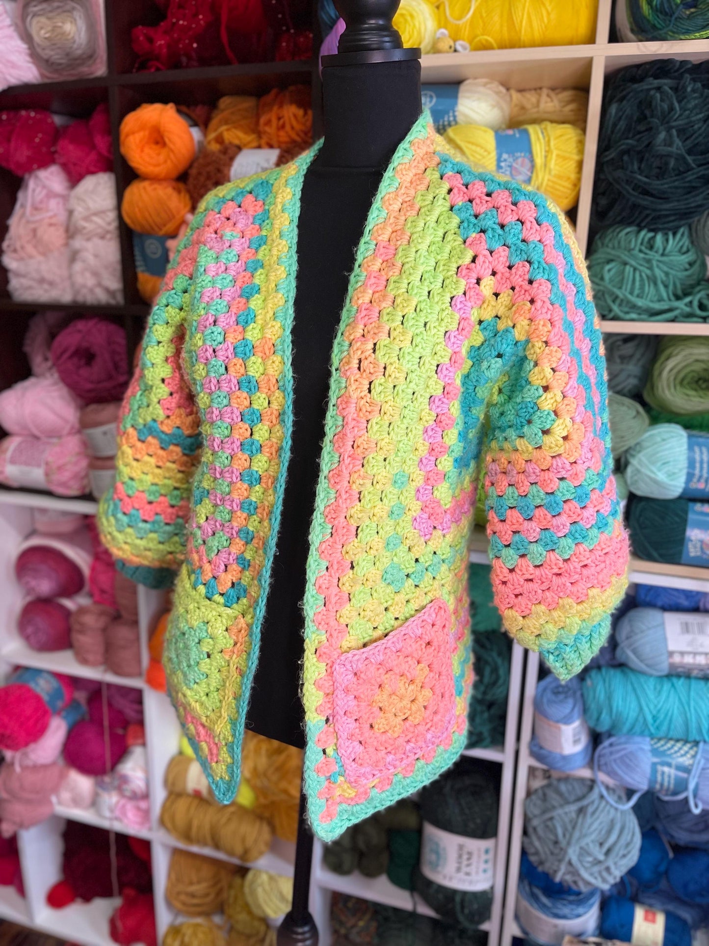 CUSTOM Made To Order Handmade Crochet Rainbow Hexagon Cardigan: Retro Style