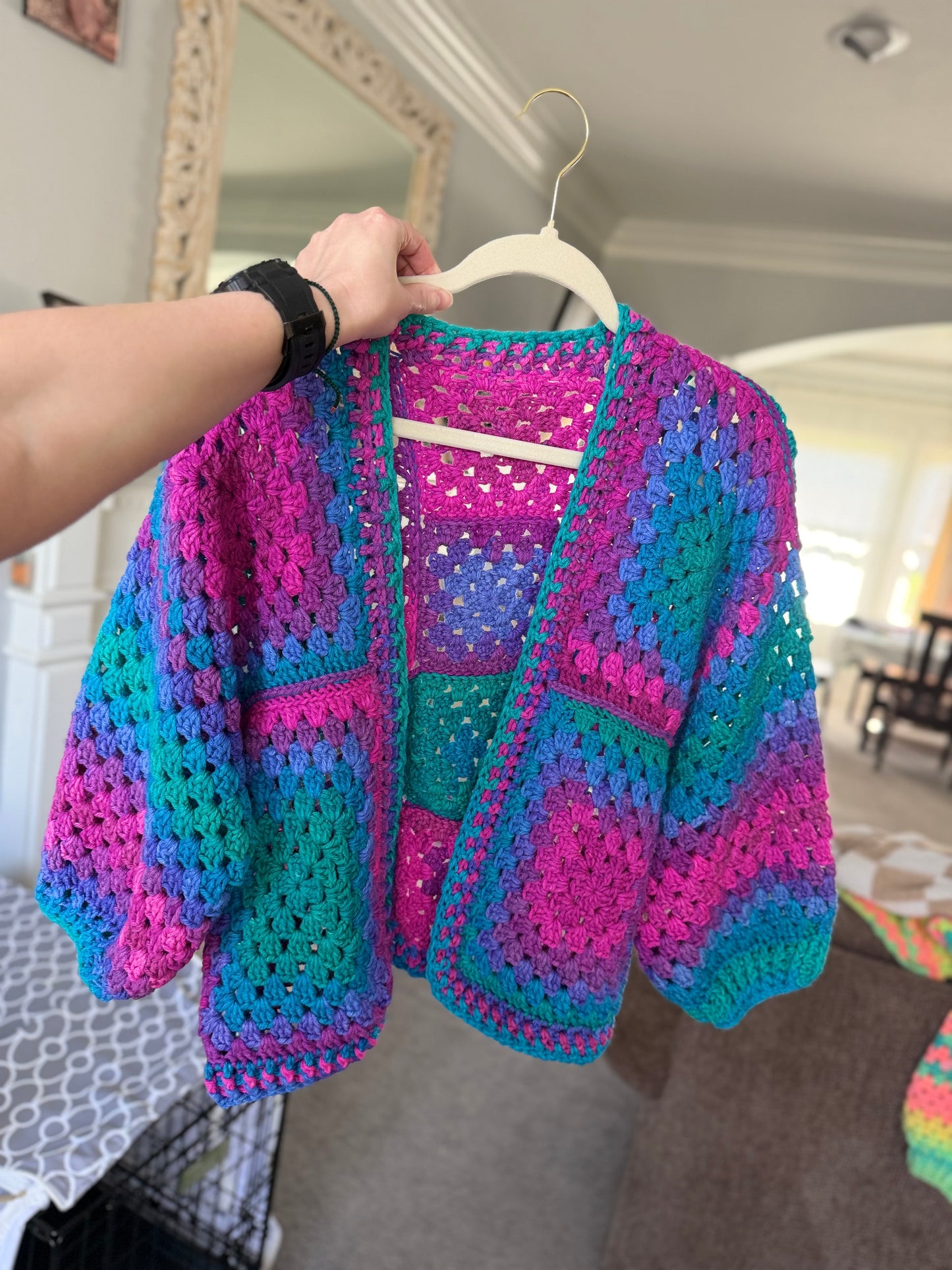 Handmade Crochet Granny Square Kiddie Cool G Cardigan Size 6