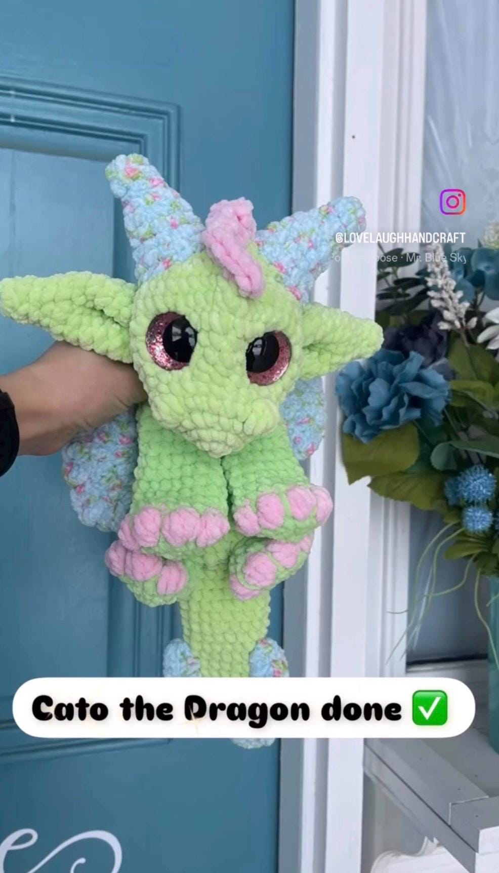 Handmade Crochet Dragon Floral Snuggler Plushie