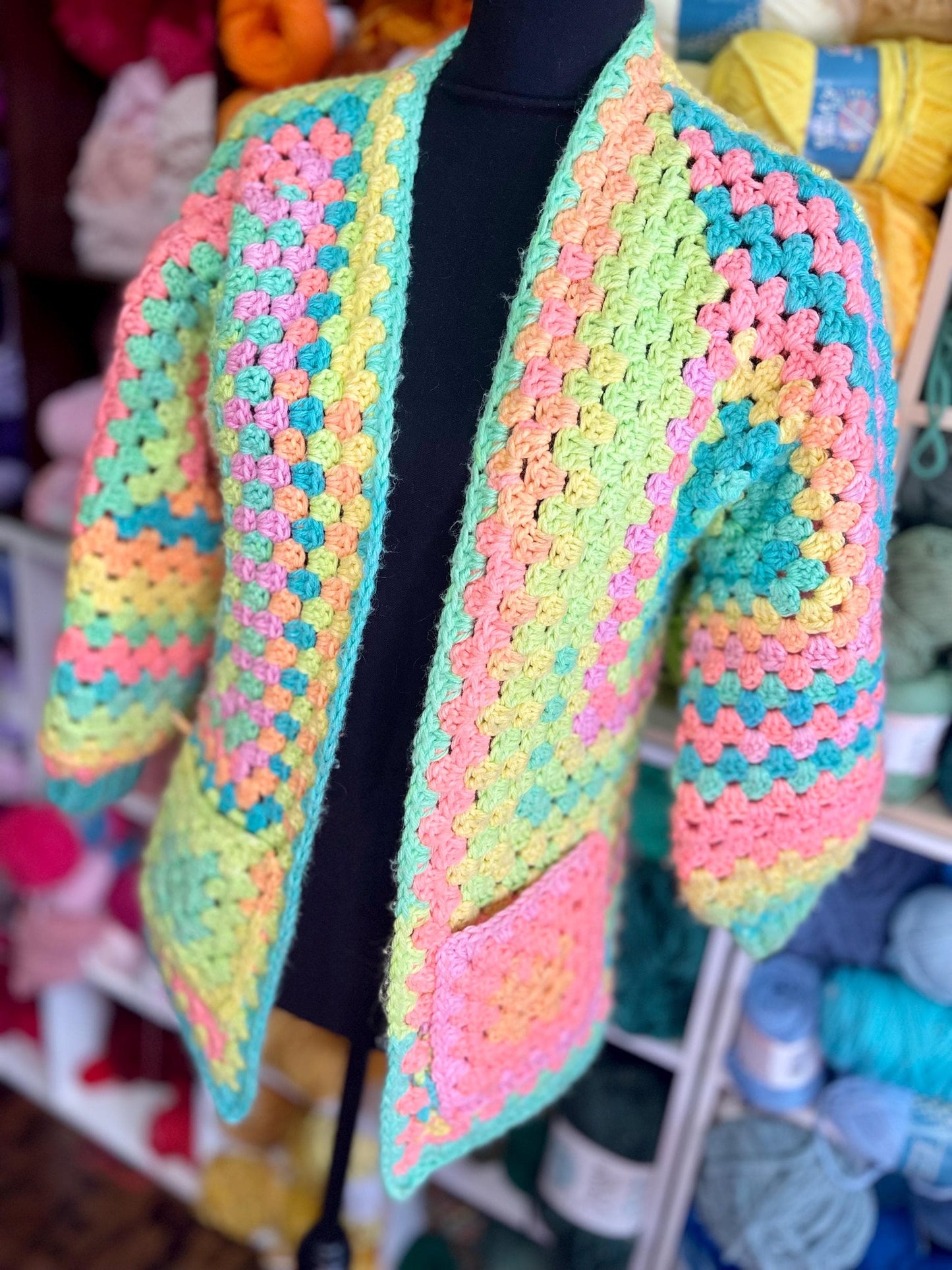 CUSTOM Made To Order Handmade Crochet Rainbow Hexagon Cardigan: Retro Style