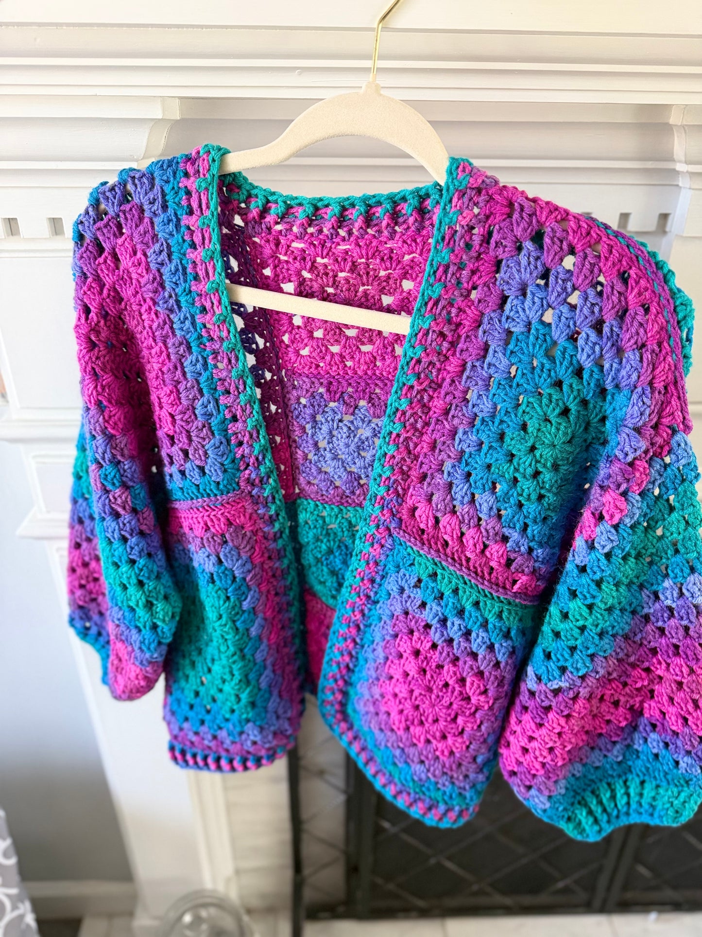 Handmade Crochet Granny Square Kiddie Cool G Cardigan Size 6