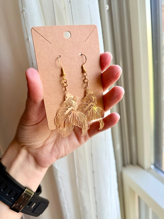 Fish Earrings | Gold Dangle Metal Fish | Koi Fish | Betta Fish Earrings | Fish Lover Earrings