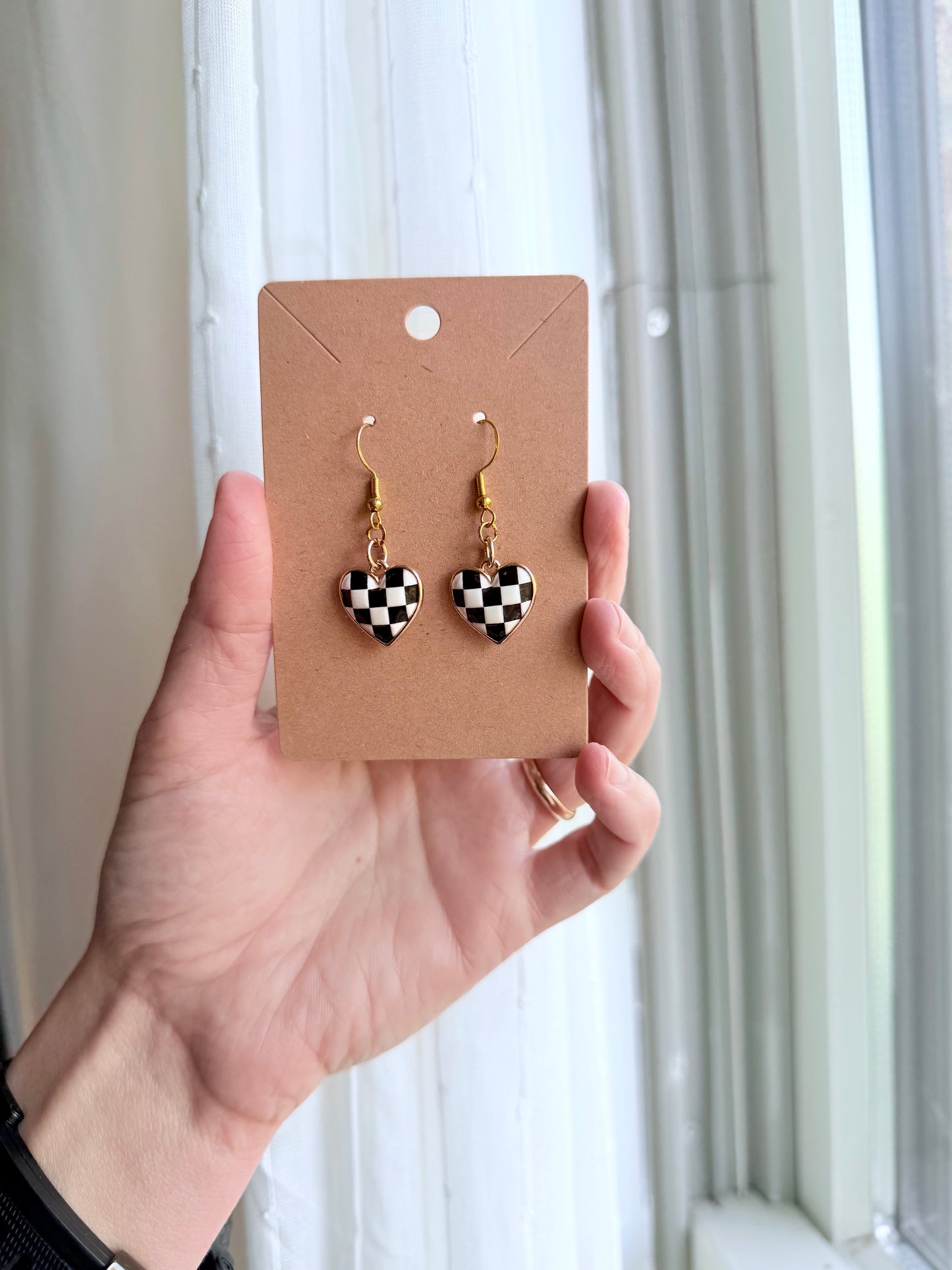 Checkered Print Dangle Earrings | Modern | Dangle Emo | Checkered Earrings