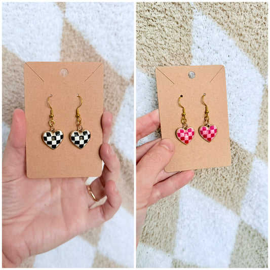 Checkered Print Dangle Earrings | Modern | Dangle Emo | Checkered Earrings
