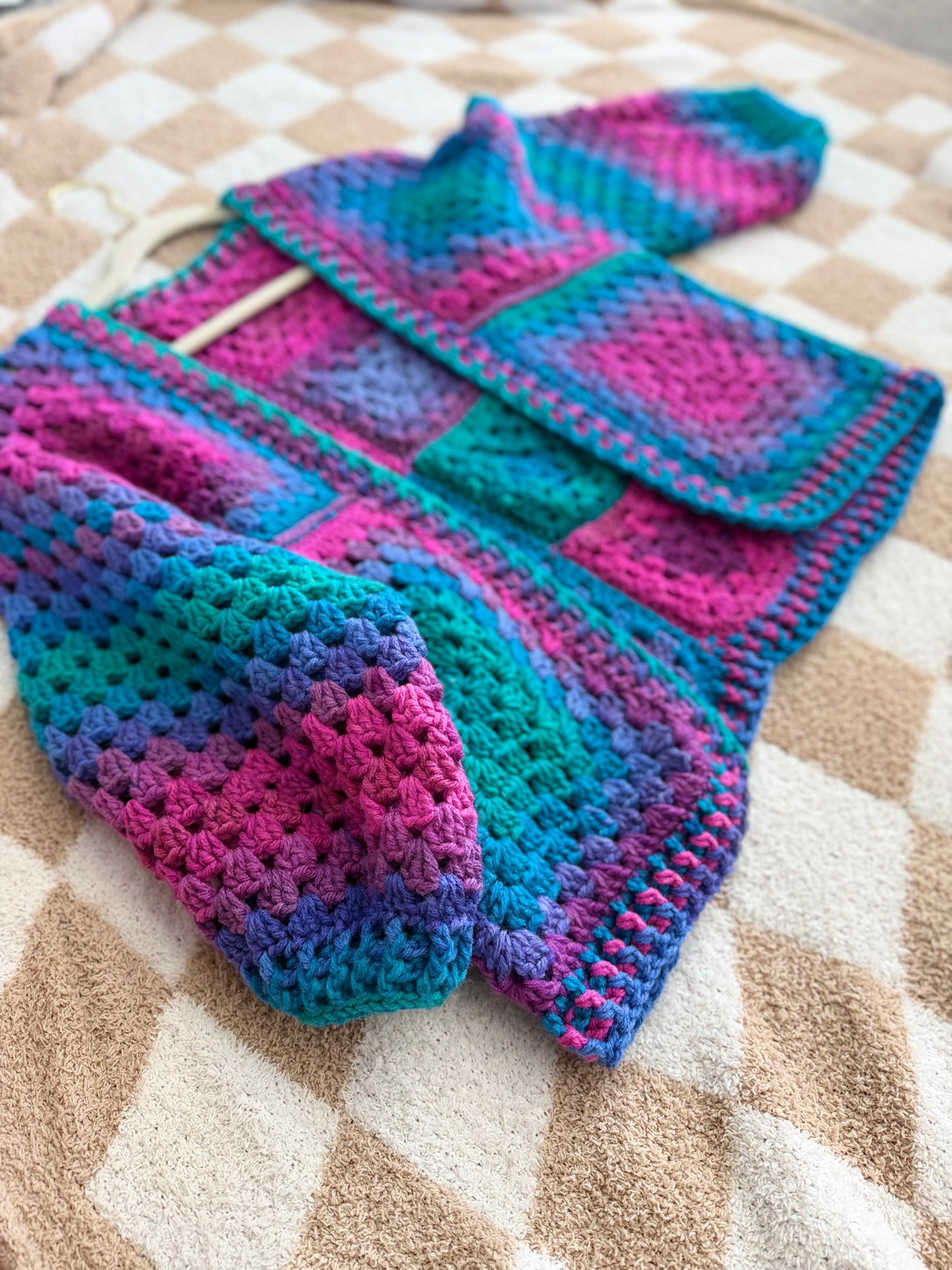 Handmade Crochet Granny Square Kiddie Cool G Cardigan Size 6