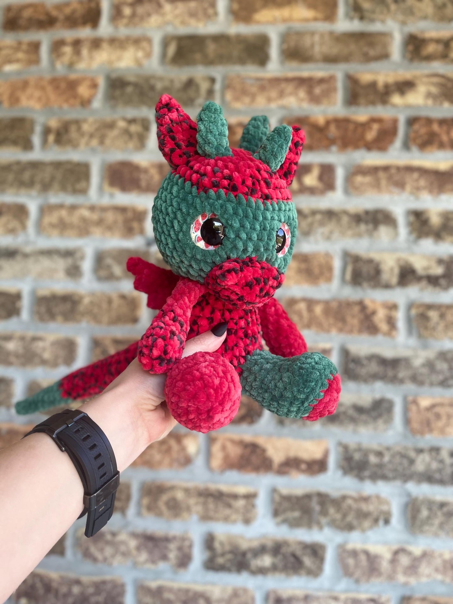 CUSTOM Made To Order Handmade Crochet Watermelon Dragon Plushie Amigurumi Stuffed Animal