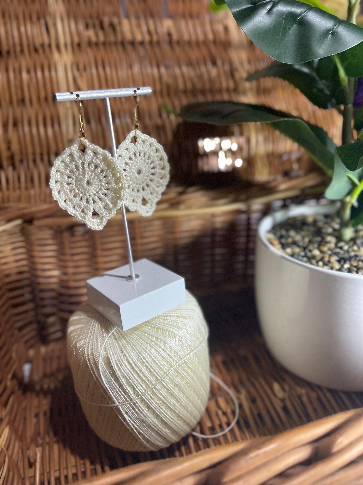 CUSTOM Off-White Handmade Crochet Dangle Earrings