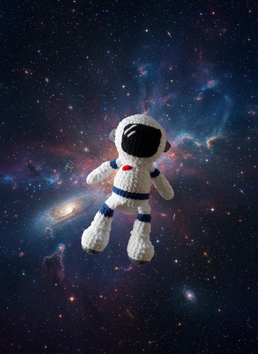 Handmade Crochet Astronaut Plushie with Removable Backpack—Ready to Ship