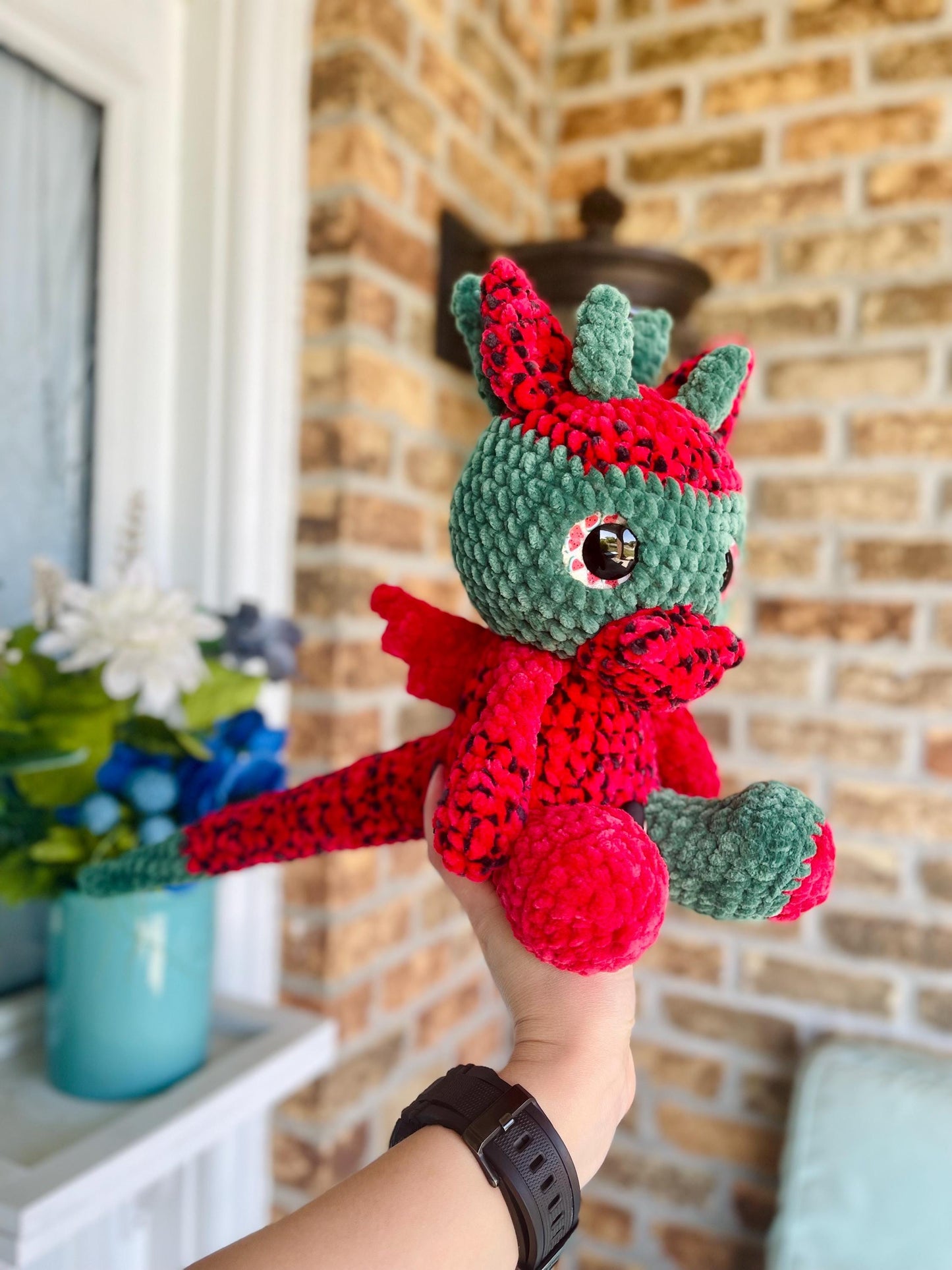 CUSTOM Made To Order Handmade Crochet Watermelon Dragon Plushie Amigurumi Stuffed Animal