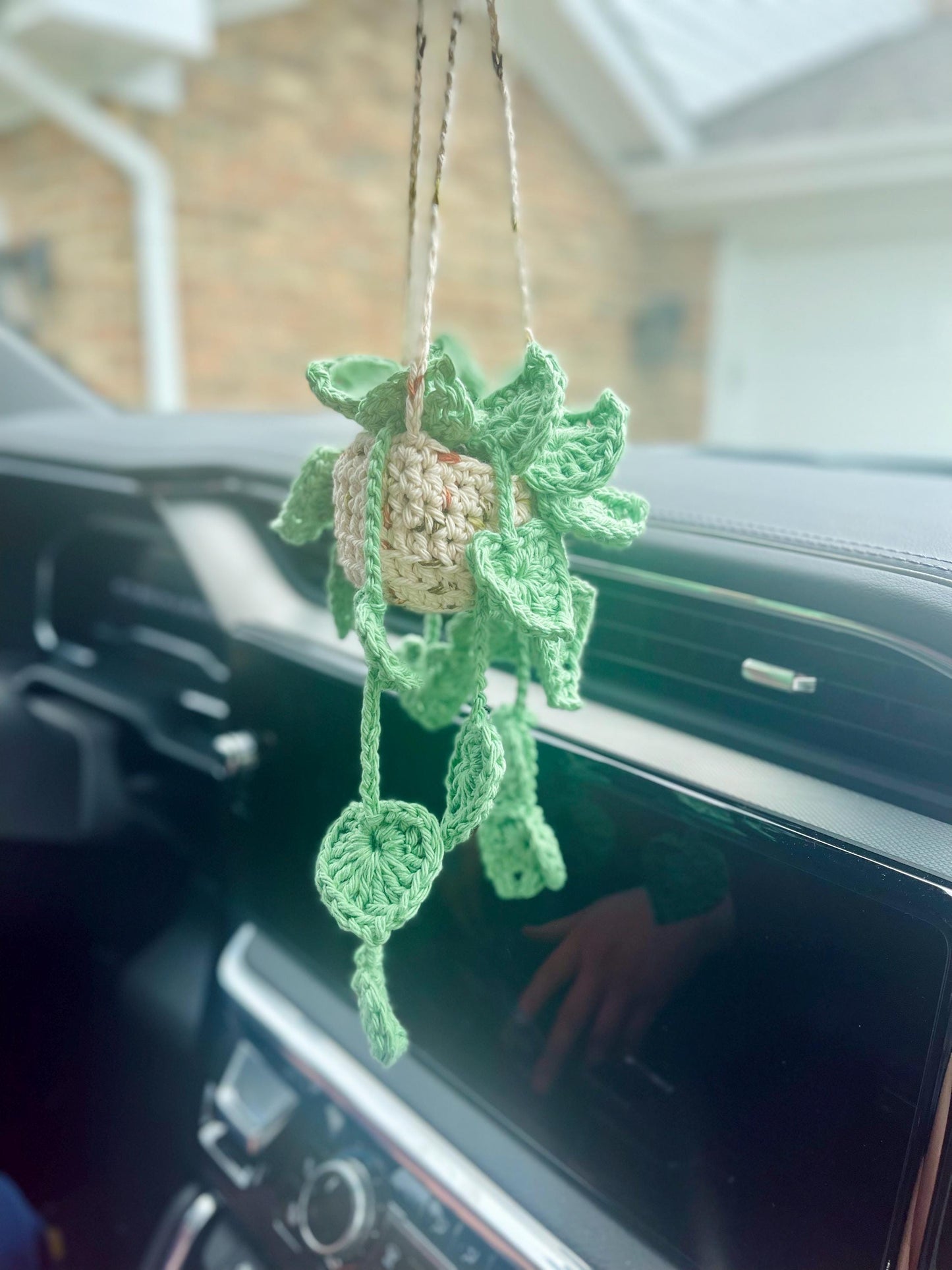 CUSTOM MADE TO ORDER Handmade Crochet Strawberry/Leaf Car Accessary Hanging Plant with Leaves/Flower