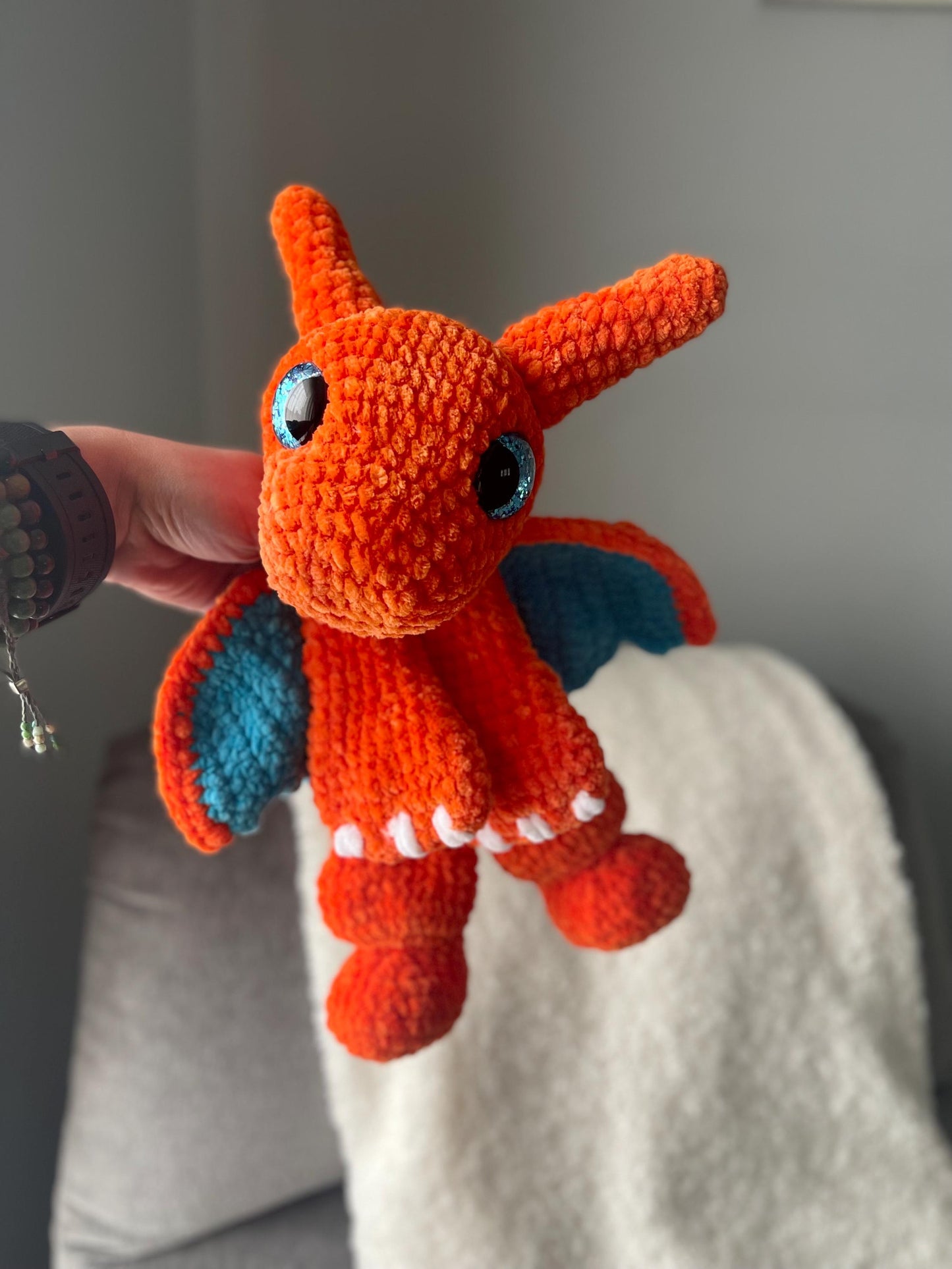 CUSTOM Handmade Crochet Pocket Monster Snuggler Blaze Char Char Amigurumi Plushie