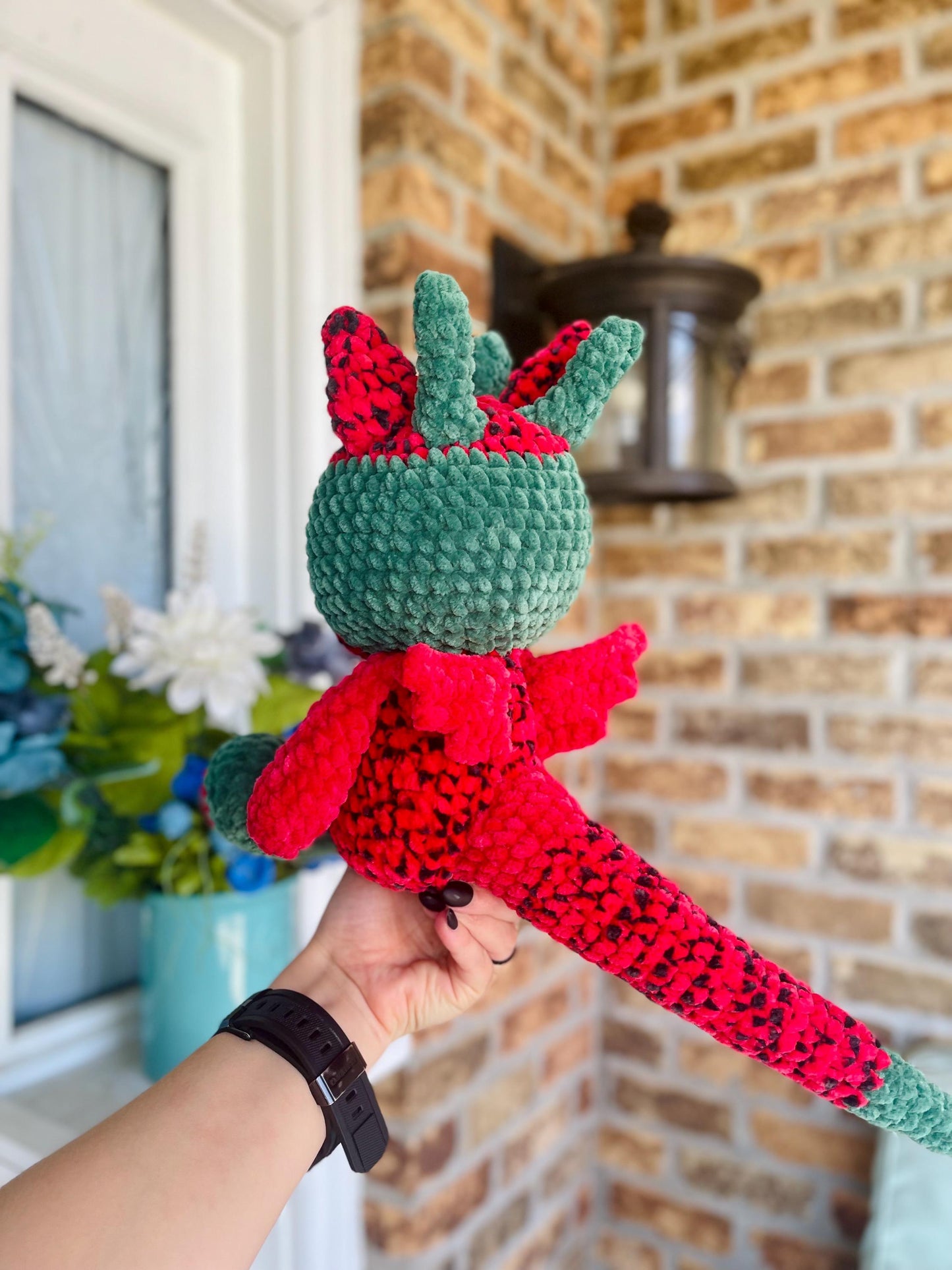 CUSTOM Made To Order Handmade Crochet Watermelon Dragon Plushie Amigurumi Stuffed Animal