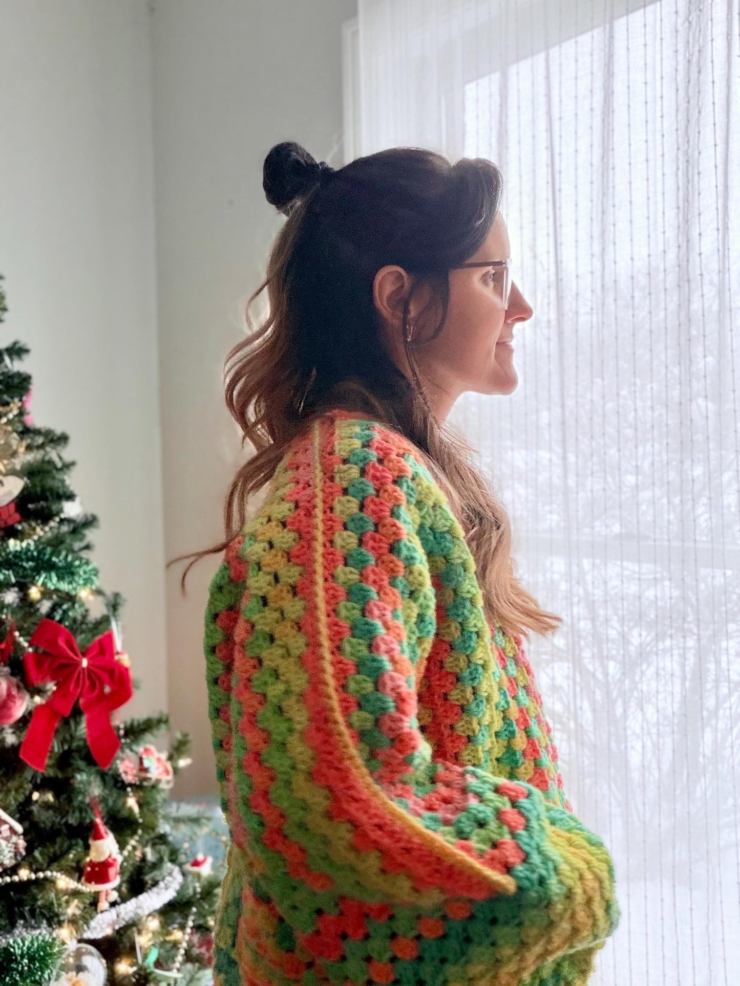 CUSTOM Made To Order Handmade Crochet Rainbow Hexagon Cardigan: Retro Style