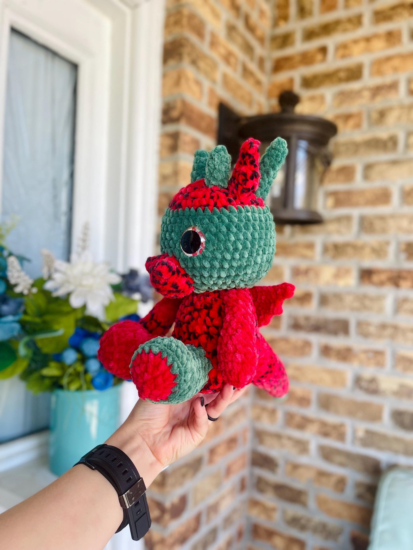 CUSTOM Made To Order Handmade Crochet Watermelon Dragon Plushie Amigurumi Stuffed Animal