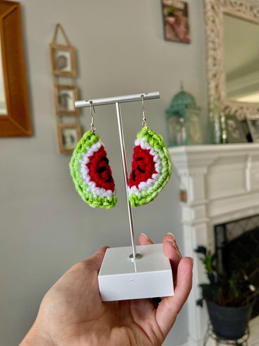 Handmade Crochet Dangle Watermelon Earrings