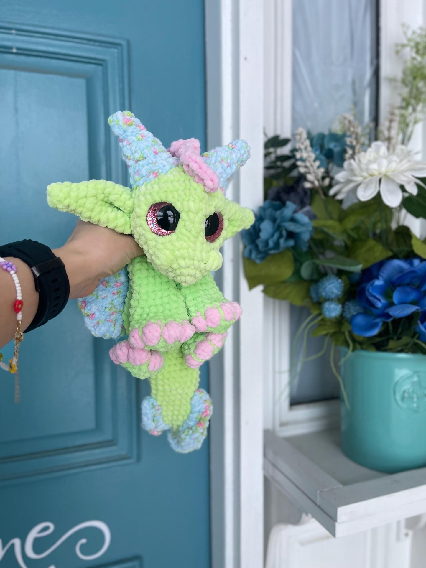 Handmade Crochet Dragon Floral Snuggler Plushie