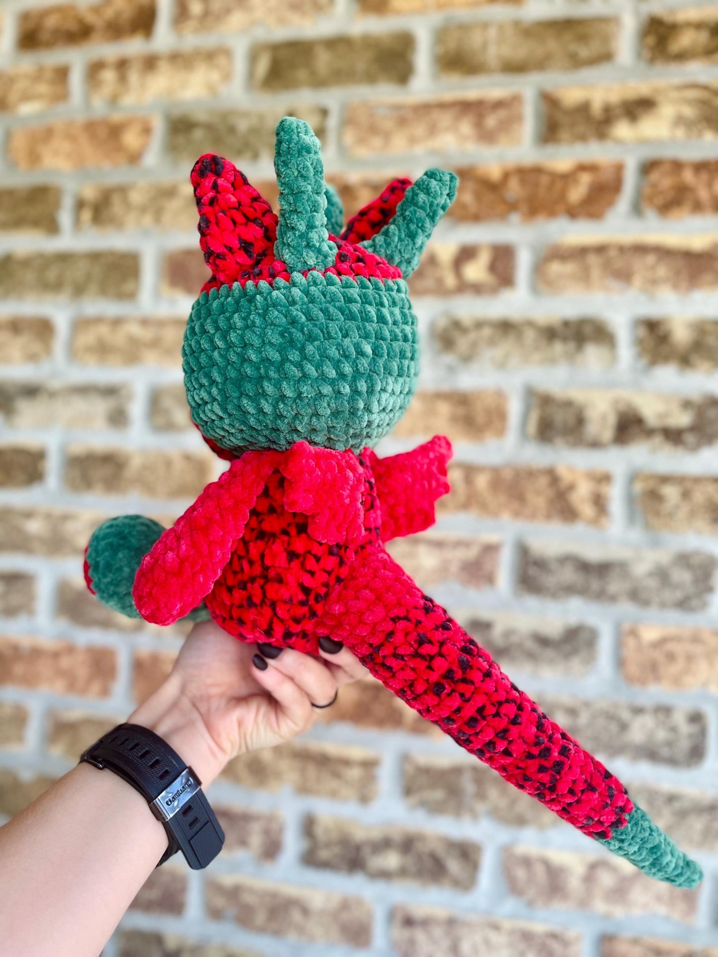 CUSTOM Made To Order Handmade Crochet Watermelon Dragon Plushie Amigurumi Stuffed Animal